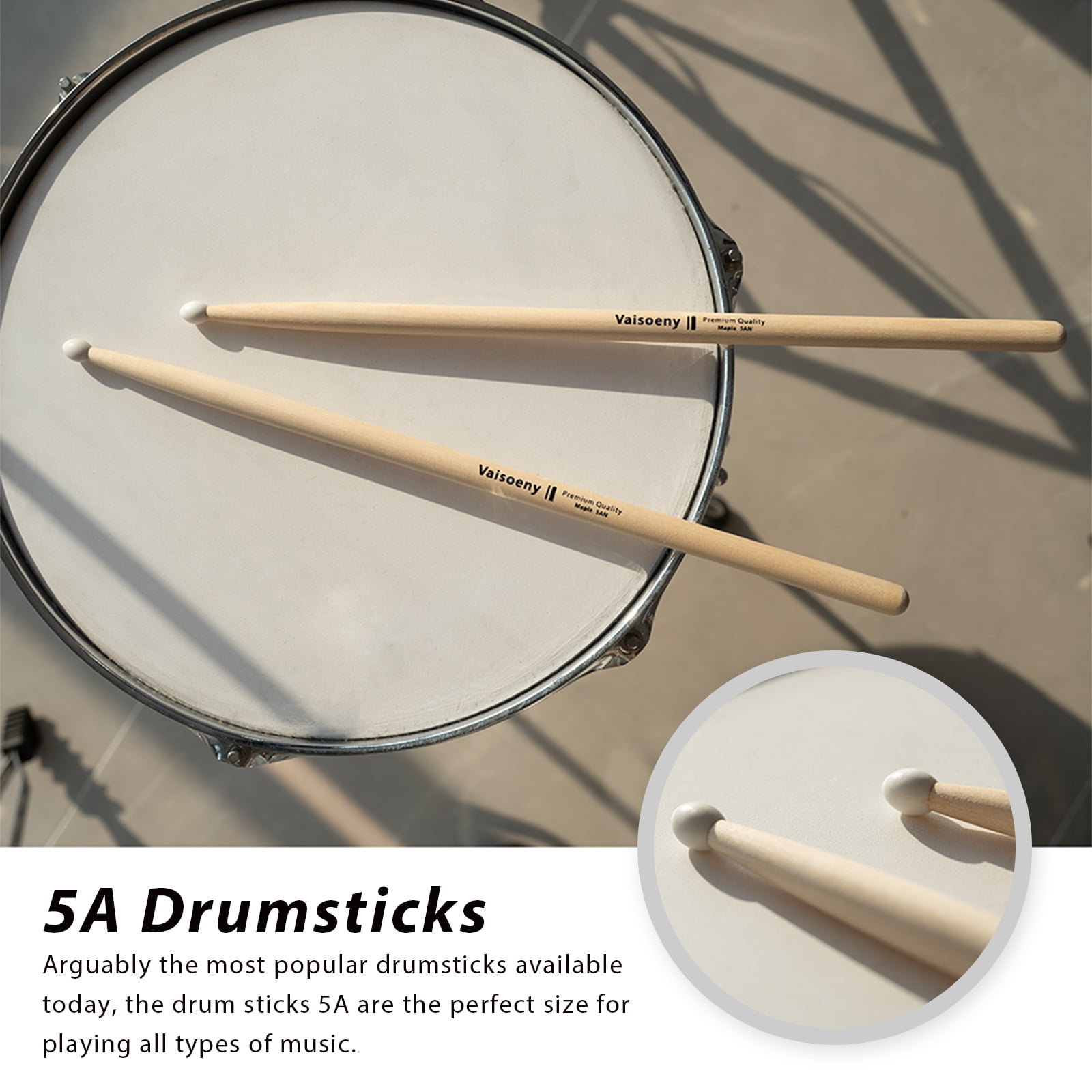 Vaisoeny 5A Drumsticks, Nylon Tip Drum Sticks Set for Acoustic Drums or Electronic Drums, Oval Nylon Tip Maple Drumsticks for Drummers and beginners (12 Pair)