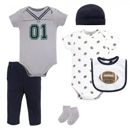 UPC: 0660168714999 | Little Treasure Baby Boy Layette 6-Piece Set  Football Jersey  3-6 Months