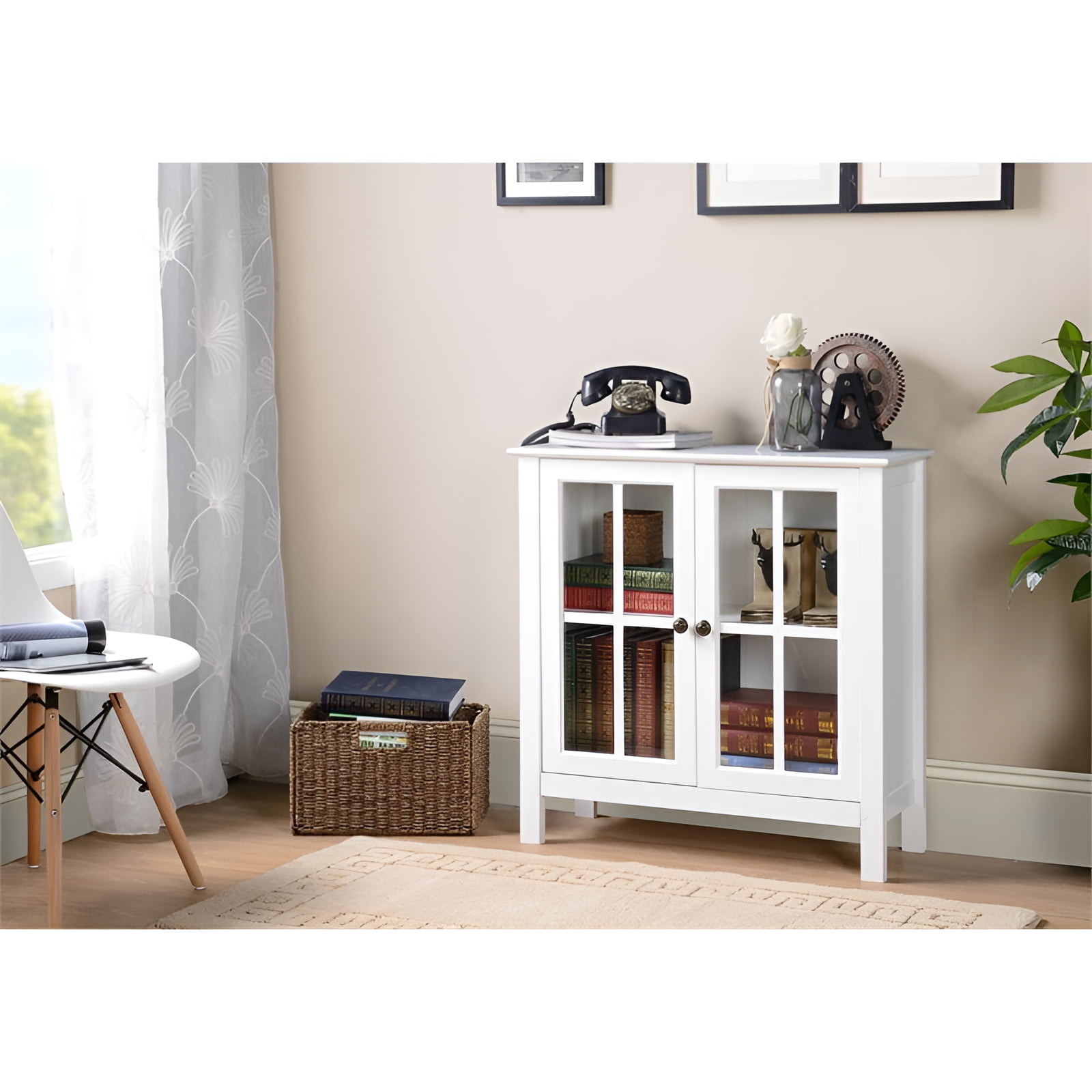 Os Home and Office White Glass Door Accent and Display Cabinet