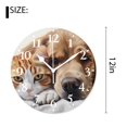 thumbnail image 2 of 12 Inch Wall Clock Battery Operated Silent Clock Decorative for Office, Kitchen, Outdoor, Living Room，Grey Kitten Cat and Sleeping Dachshund Dog Best Friend on White Pattern, 2 of 4