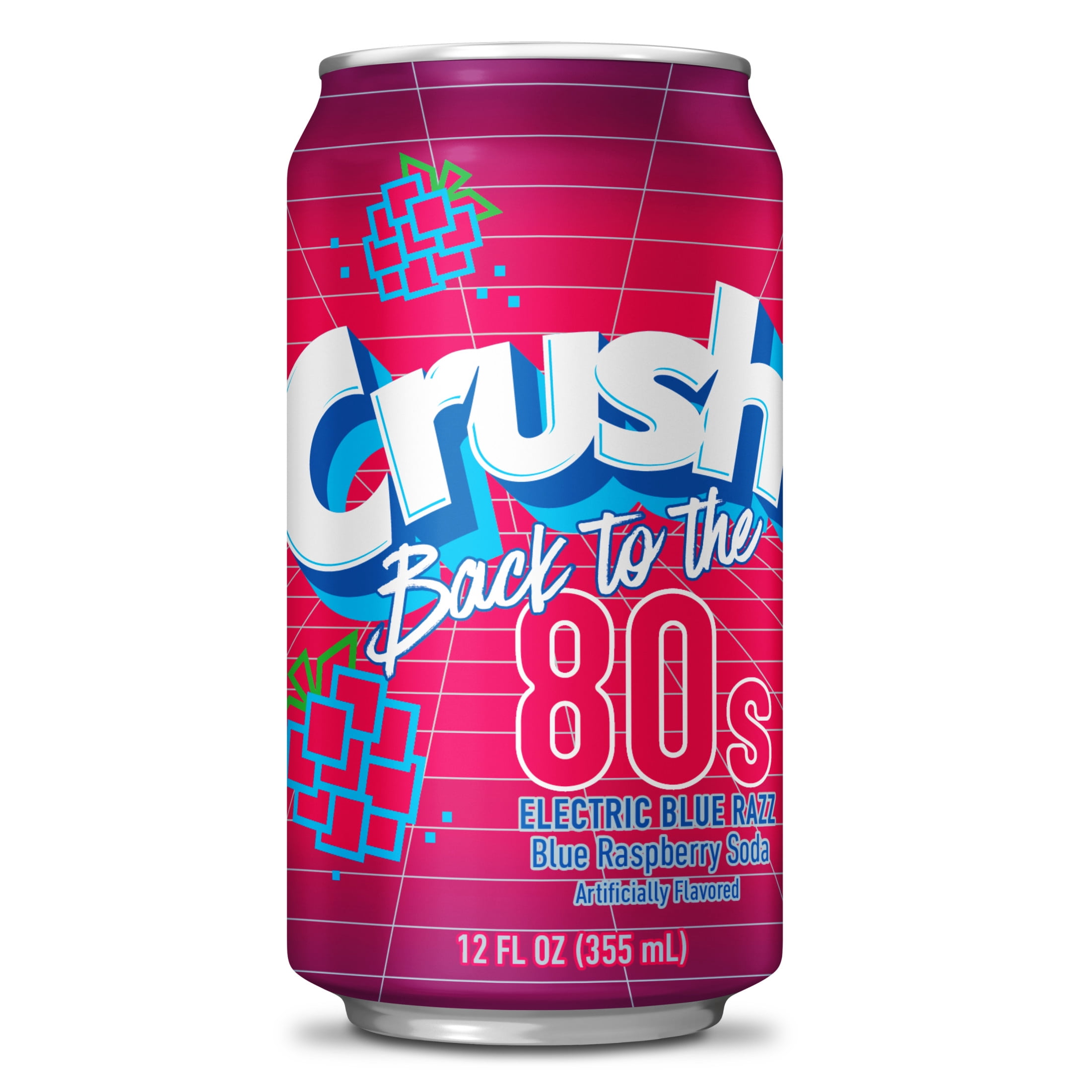 Crush Caffeine Free Back to the 80's Electric Blue Razz Soda Pop, 12 fl oz, 12 Pack Cans