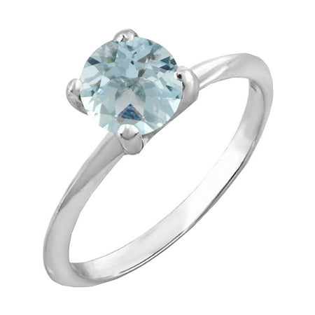- 1.00 Carat (ctw) Sterling Silver Round Cut Aquamarine Ladies Solitaire Bridal Engagement Ring 1 CT