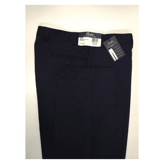 Ralph Lauren Men Classic Fit, Flat Front, Plaid Pattern, Navy Dress Pants 34X30