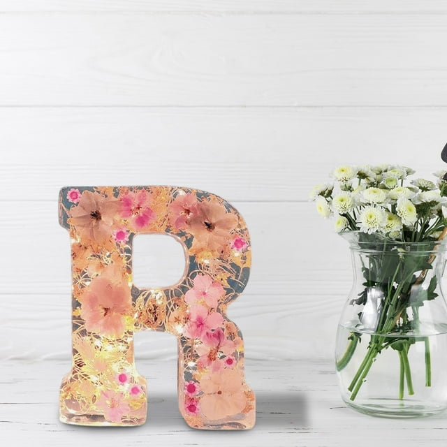 Leutsin Floral Resin Night Light,Pressed Flower Resin Letters with Led Light,Personalized Flower Resin Letter Lights for Mother,Wife,Birthday Gift for Her,DIY Handmade Custom Name Letter Lamp