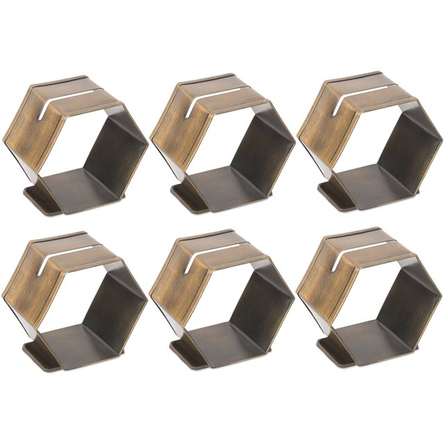 DII Decorative Geometric Napkin Ring Set, Place Card Holder Brass, 6 Count