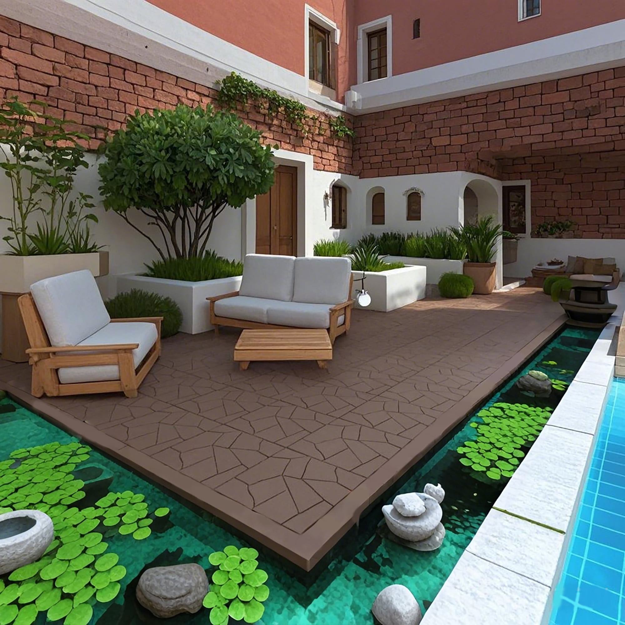 Alvantor Interlocking Deck Tiles, 44 Pack Plastic Waterproof Flooring Tiles for Outdoor & Indoor,12"x12", Red+Brown