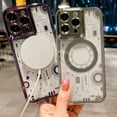 thumbnail image 2 of Compatible with iPhone 14 Pro Max Electroplated Glossy Invisible Lens Bracket Stand Magnetic Circuit Board Pattern TPU Clear Soft Fashion Unique Shockproof Protection Cover for Women Man Gold, 2 of 8