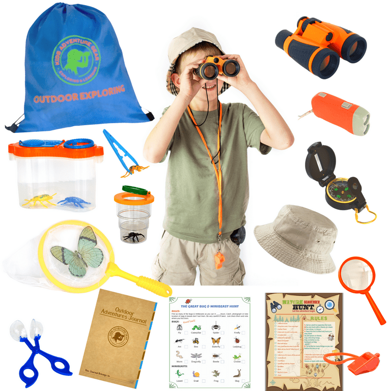 Unique Gift for Kids 4-10-An Outdoor Adventure Kit for Nature Exploring & Bug  Catching. Magnifying Glass, Binoculars, Compass, Insect/Critter Catching  Tools. Scavenger & Bug Hunts. 