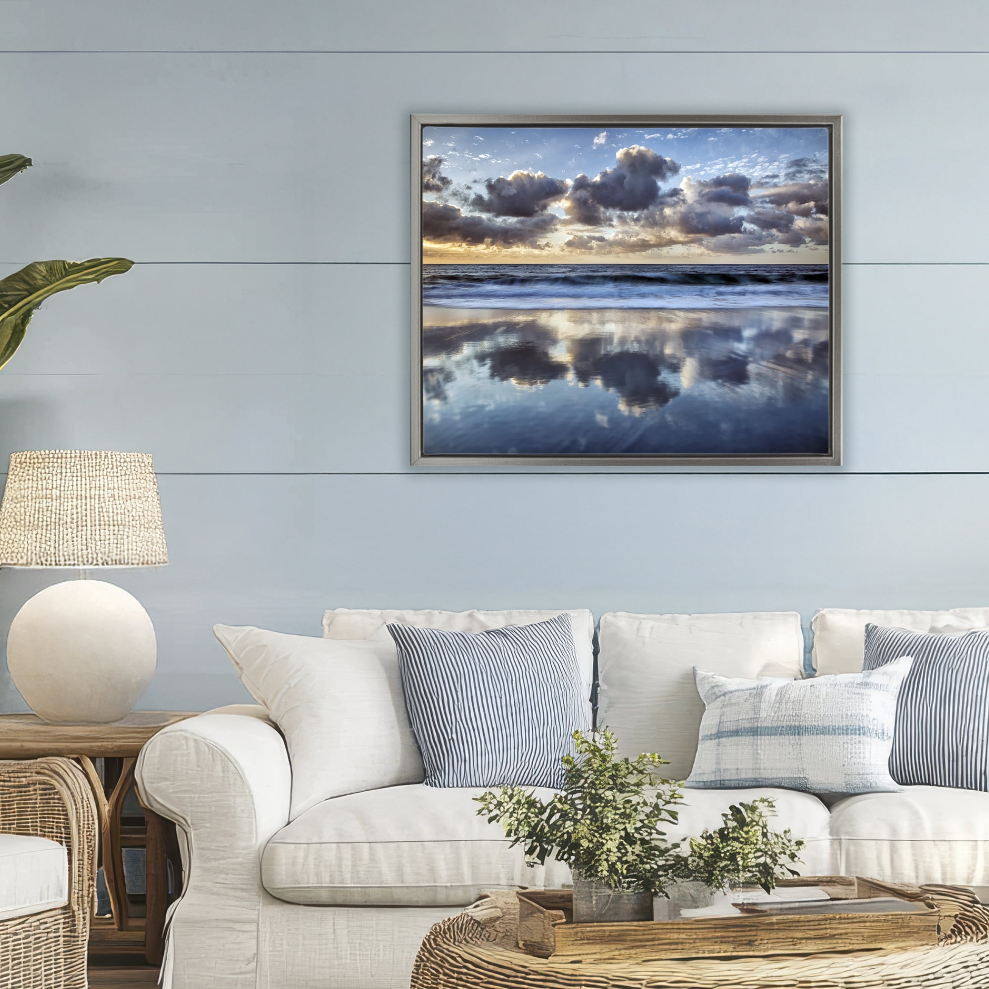 Stupell Industries Reflective Clouds Seascape Gray Framed Floater Canvas Wall Art, design by Superstock Partners LLC