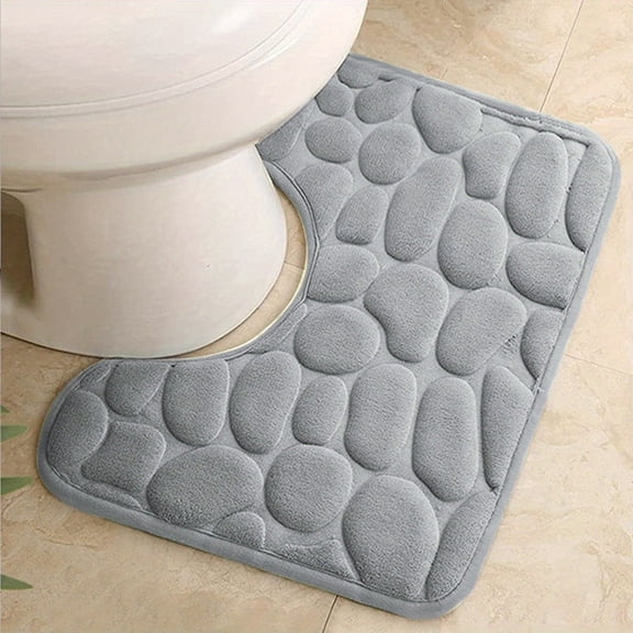 Oiur Toilet Floor Mat Wear Resistant Super Absorbent Non-Slip Design Decorative Bathroom U-shaped Floor Mat,Black