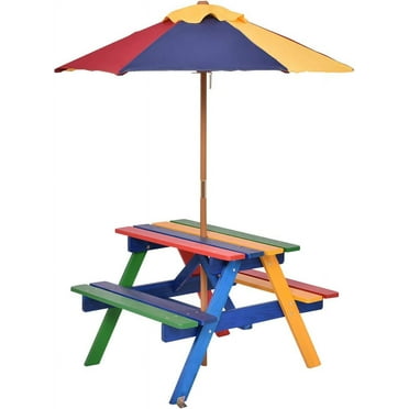 Kids Picnic Table Set Children Table with Umbrella