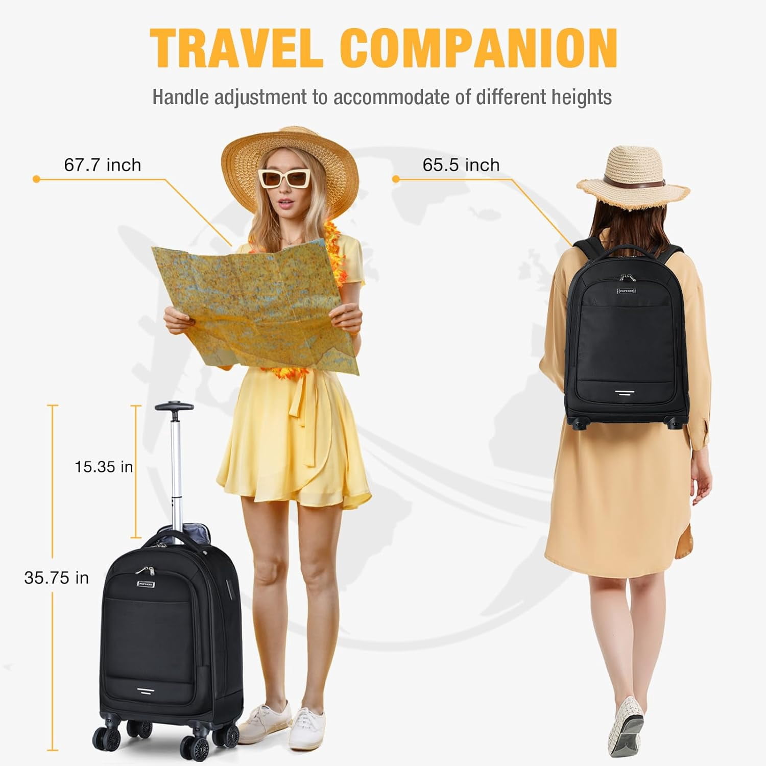 15.6 Inch Rolling Laptop Backpack - 4 Spinner Wheels Carry On Travel Bag, Wheeled Backpack for Women Men (Overnight/College/Work, Black)