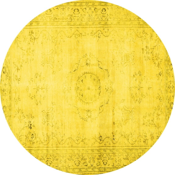 Ahgly Company Machine Washable Indoor Round Persian Yellow Traditional Area Rugs, 5' Round
