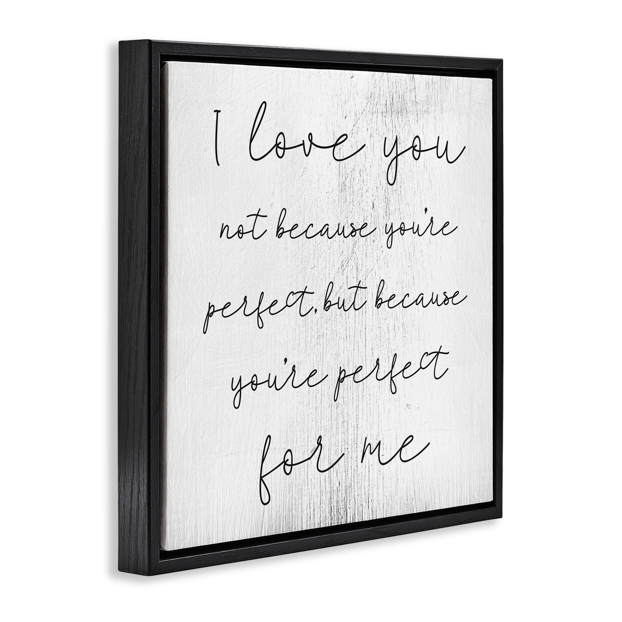 Stupell Industries Love Not Perfect Inspirational Romance Inspirational Painting Black Floater Framed Canvas Art Print Wall Art, 18 x 18