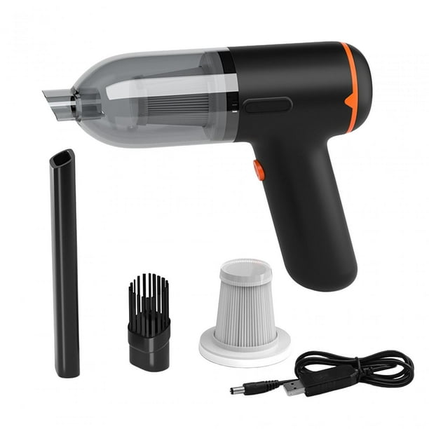 Aspiradora portátil mini para coche con boquillas de succión potente para sofá del hogar negro y naranja