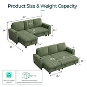LINSY HOME L Shaped Sectional Couches for Living Room, Sleeper Sofa Bed with Reversible Storage Chaise, Pull Out Couch Bed with USB, Cup Holder, Dark Green