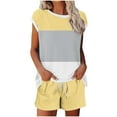 thumbnail image 2 of Karight Womens Two Piece Crew Neck Short Sets Cap Sleeve Drawstring Spring Summer Sweatsuit with Pocket Beach Vacation, 2 of 5