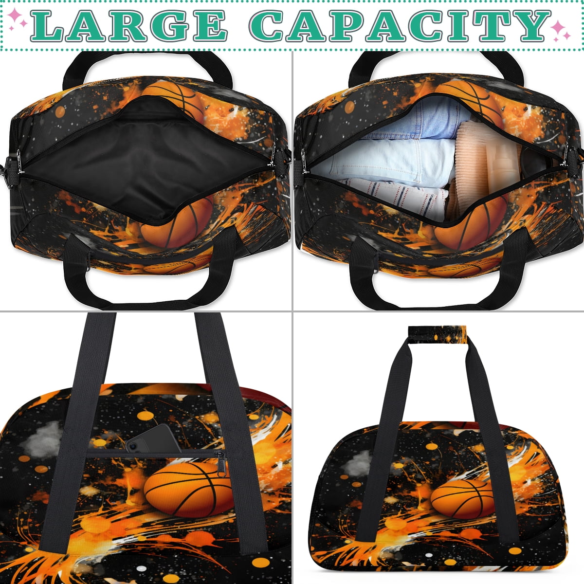 Qzjjjmy Basketball Sport Duffel Bag for Boys Men Foldable Sport Gym Bag