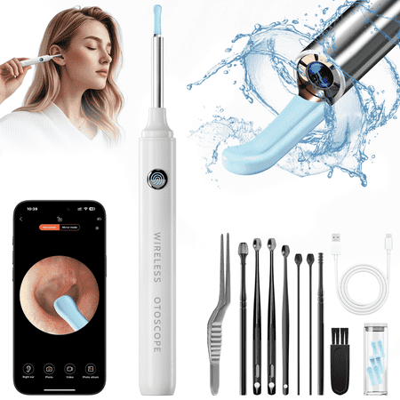 VIIWII Ear Wax Removal Kit with 1080P HD Camera - Ear Cleaner Tool for iPhone & Android, Safe Earwax Remover with Light, 6 Ear Spoon , WiFi Connected (White)