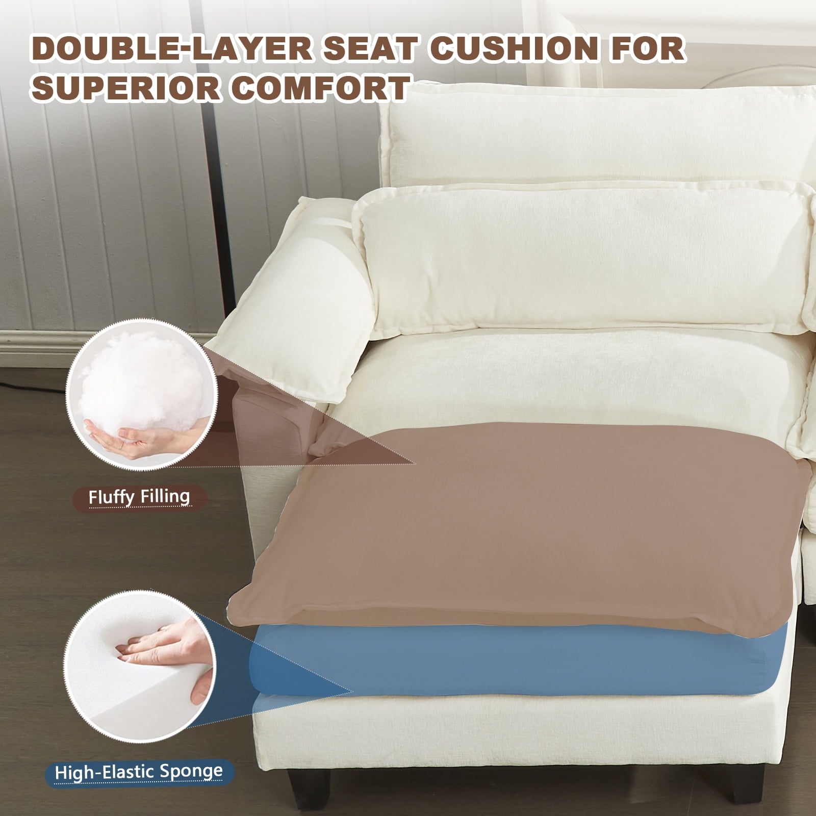 Aisword 113" Modular Sectional Sofa,L Shaped Modern Cloud Couch with Ottoman,3-Seat Chenille Deep Seat Sofa,USB Port,Beige