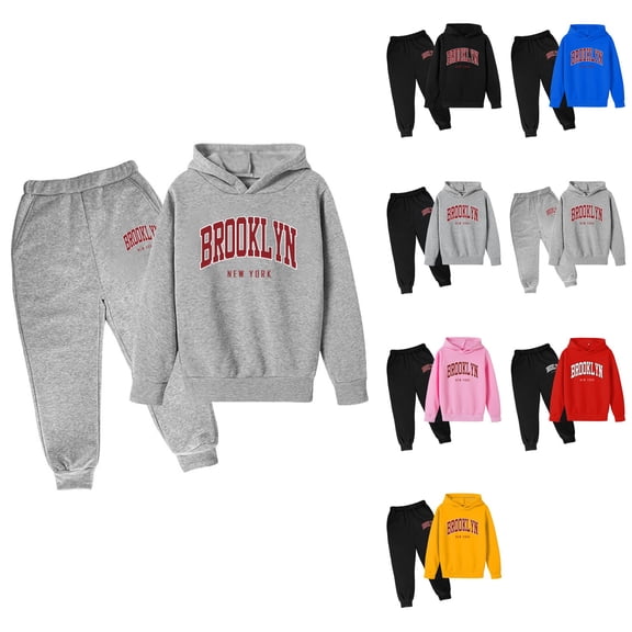 Autumn Winter Children's Hoodie Pullover Set, Letter Printed Long Sleeve Outfit, 2 Piece Hooded Sweatpants, Casual Graphic Wear