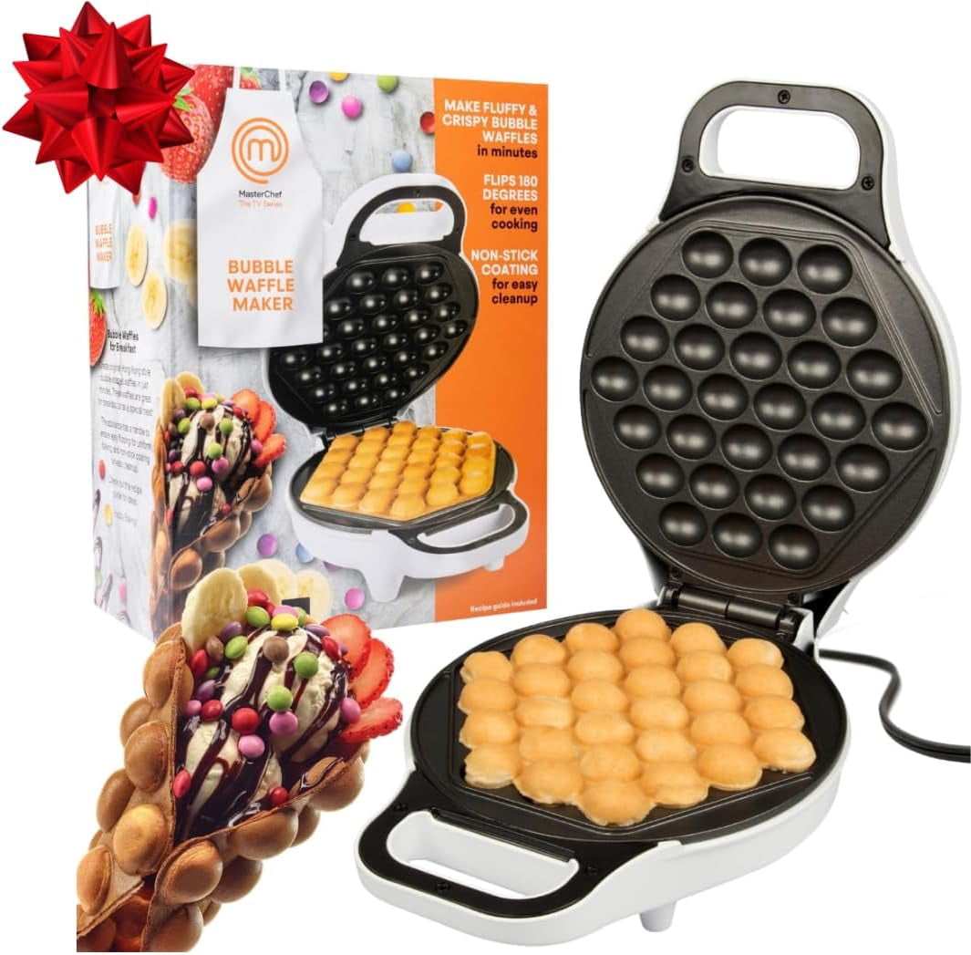 Bubble Waffle Maker - Electric Non-Stick Hong   Waffle Iron with Recipe Guide, Ready in Under 5 Minutes