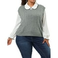 thumbnail image 1 of GRACE & GRANDEUR Women's Plus Size Winter Outfits V Neck Solid Knit Sweater Vests, 1 of 6