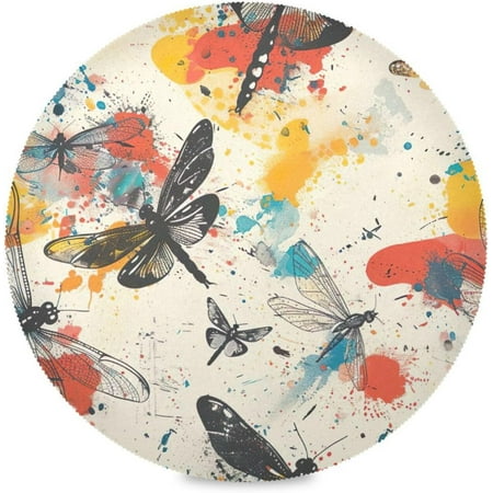 

Tangkunup 15 Inch Colorful Dragonfly Round Braided Placemats Set of 6 Washable Table Mats Non-Slip Heat Resistant Place mats Kitchen Dining Tables Home Wedding Party Decoration