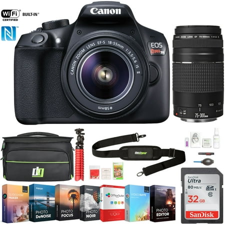 Canon EOS Rebel T6 DSLR Camera (1159C008) w/ 18-55mm IS II + 75-300mm III Dual Zoom Kit w/ 32GB Deluxe Accessory Bundle Includes, Deco Gear Camera Bag and Photo and Video Professional Editing