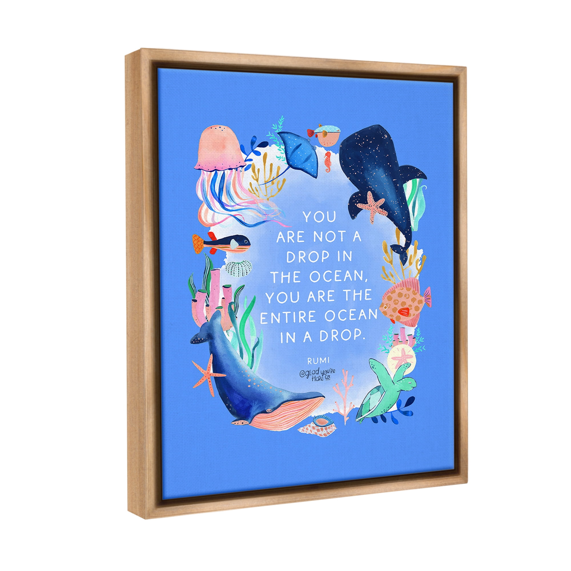 Stupell Industries Ocean In A Drop Phrase Animals & Insects Painting Brown Floater Framed Canvas Art Print Wall Art, 25 x 31