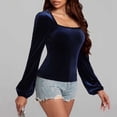 thumbnail image 4 of Feimerou Velvet Dressy Tops for Women Long Sleeve Wrap Velour T Shirts Slim Fit Cute Babydoll Blouses Y2k Going Out Tops, 4 of 7