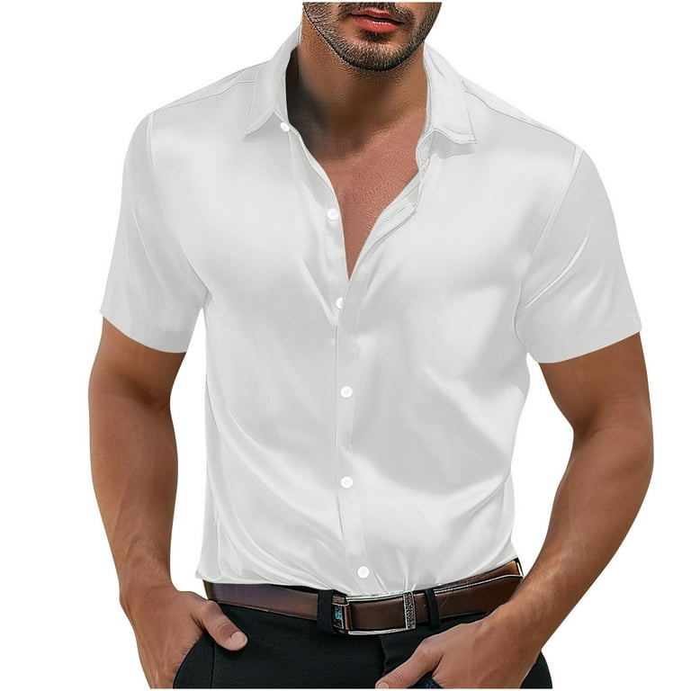 LODIENY Men's Muscle Dress Shirts Solid Short Sleeve Dress Party