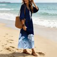 thumbnail image 6 of Karymi Dresses for Women Floral Print Bohemian Maxi Dress, Ruffle V Neck Lace-Up Front 3/4 Puff Sleeve Elastic Waist Flowy Beach Vacation Sundress Spring Dresses for Women, 6 of 6