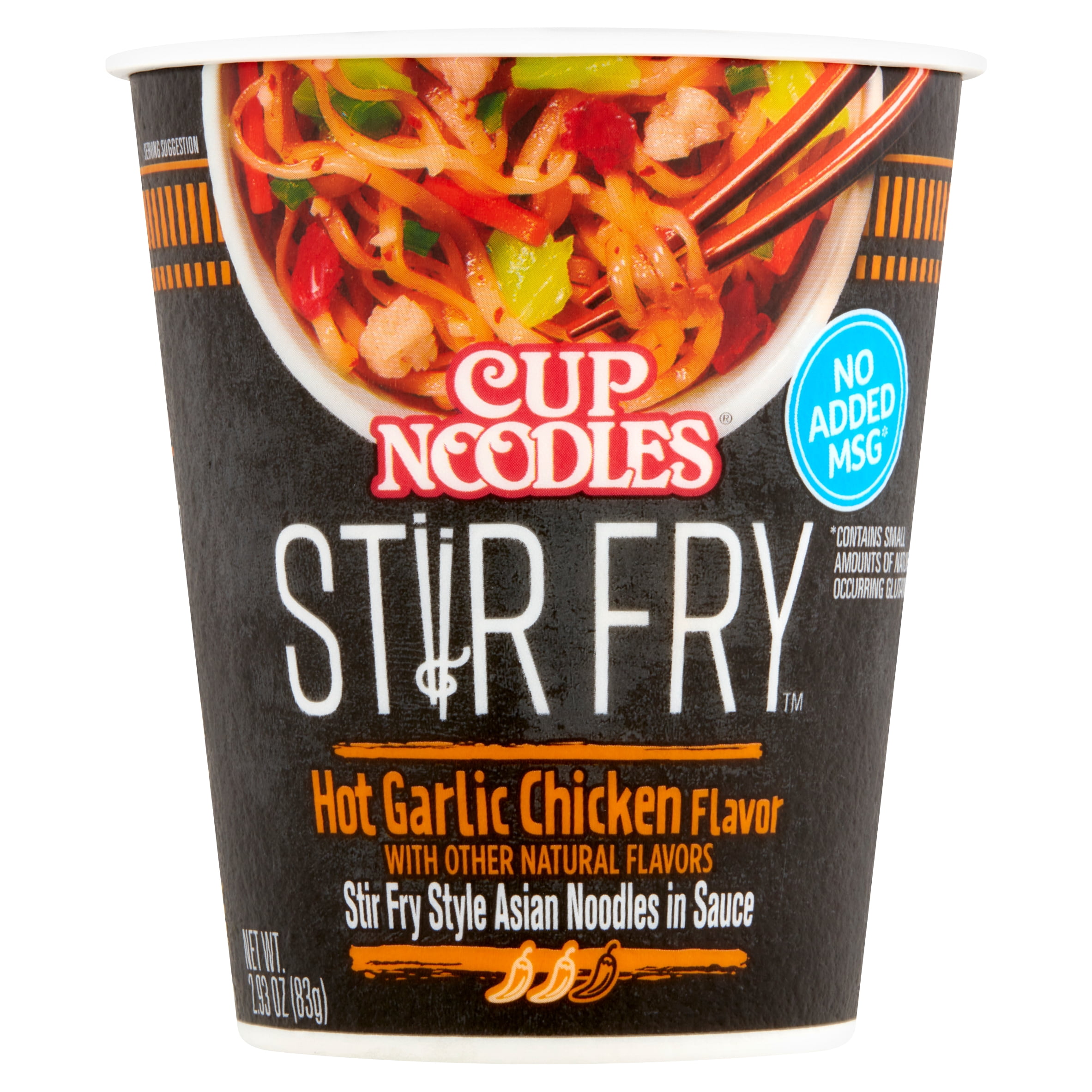 (6 pack) Nissin Foods Cup Noodles Stir Fry Ramen Noodles, Hot Garlic Chicken Flavor, 2.93 oz Cup, Shelf-Stable
