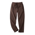 thumbnail image 2 of Pantalones largos para hombre, informales, de otoño, de color liso, con cintura elástica y lazo, de poliéster., 2 of 3