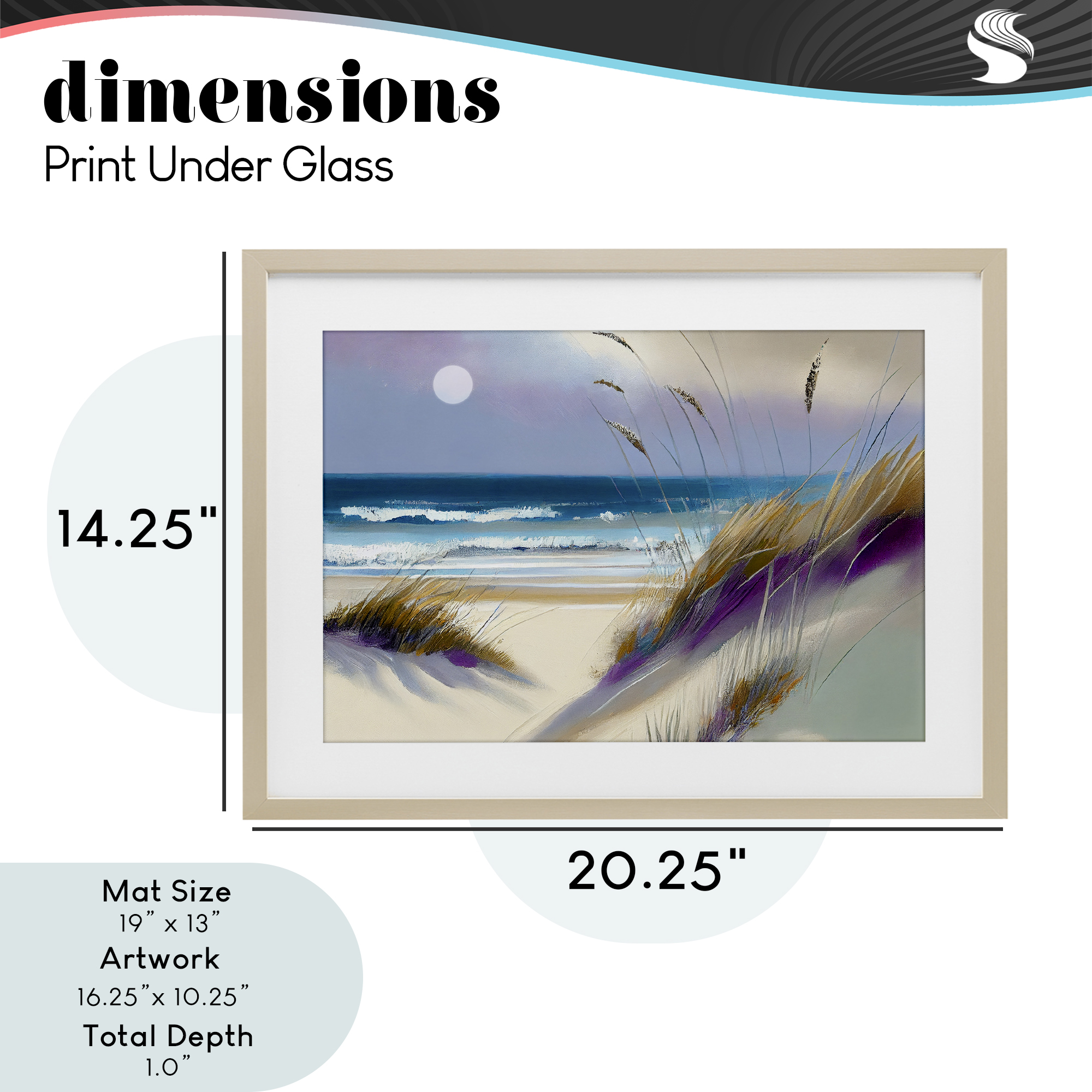 Beach Dunes Serenity Birch Framed Print Under Glass, design by Sasha