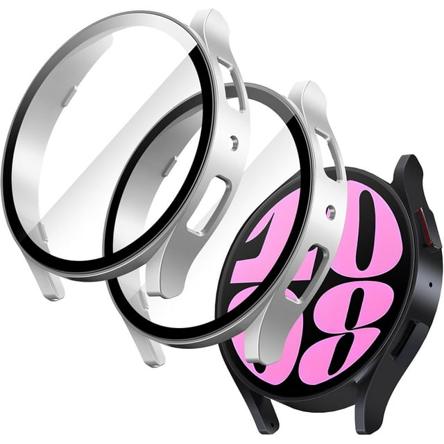 KOMI Case with Screen Protector for Samsung Galaxy Watch 6 40mm, Overall Protective Cover, Built-in Tempered Glass Film High Sensitivity, 2 Pack (Black)