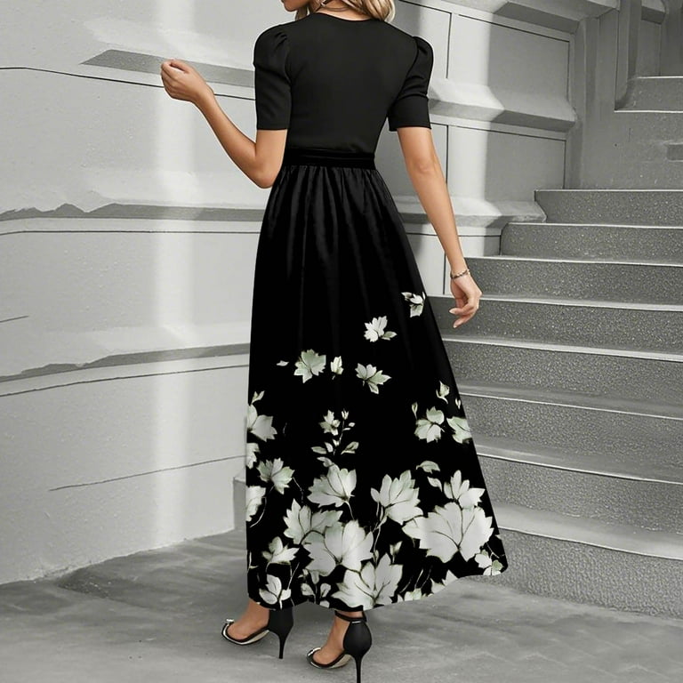 flowy teacher dresses Spaghetti Strap V-Neck A-Line Dress Black / S