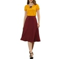 thumbnail image 2 of INSPIRE CHIC Women's High Waisted Knit A-Line Pleated Flared Skirt S Deep Red, 2 of 6