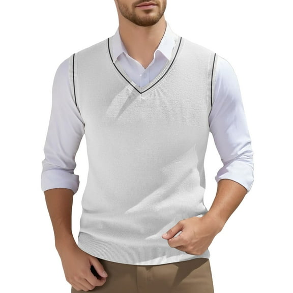 Razzly Men's Tank Tops Sweater Vest Sleeveless Knitted V Neck Vest for Spring Casual Wear(White,S)