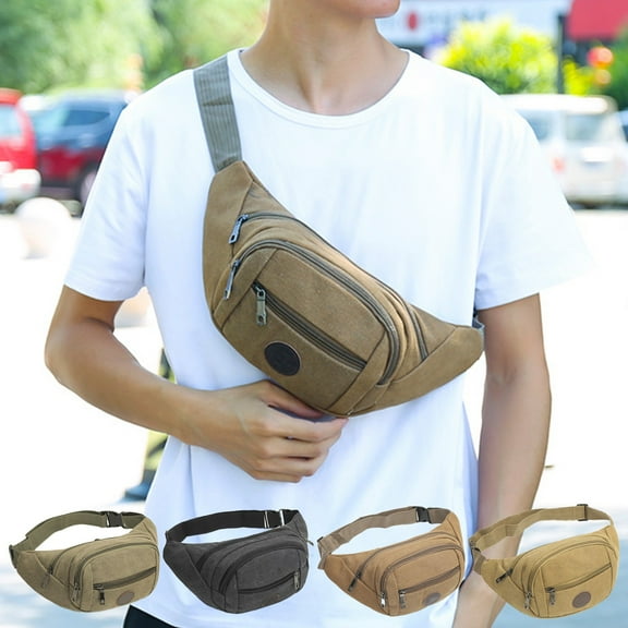 Canvas Crossbody Waist Pack | Multi-functional Fanny Bag | 4 Compartments with Anti-Theft Hidden Pocket | Adjustable Strap for Men Women Teens | Hiking Jogging Cycling Travel Daily Use