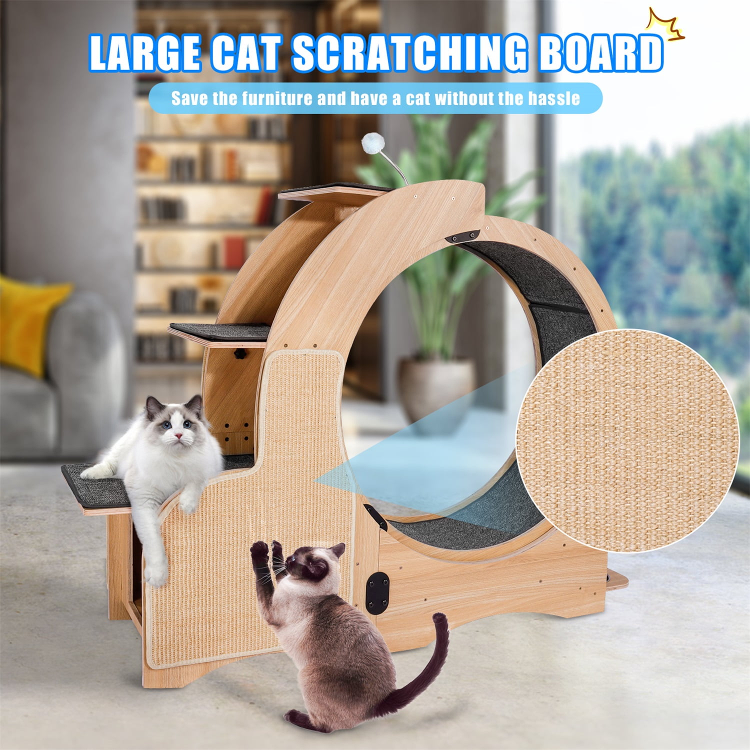 Pefilos 46" Cat Sports Running Wheel, Cat Exercise Wheel Wood Climbing Frame, Cat Litter Fitness Wheel, Oversized Roller Cat Indoor Activity Center, Beige Pefilos 46" Cat Sports Running Wheel, Cat Exercise Wheel Wood Climbing Frame, Cat Litter Fitness Wheel, Oversized Roller Cat Indoor Activity Center, Beige