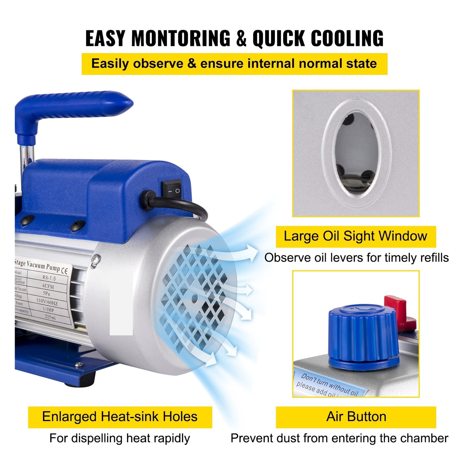 Vacuum Pump,4CFM 1/3HP HVAC Refrigerant Vacuum Pump Refrigeration With Vacuum Chamber Degassing Kit For Household Air Conditioning