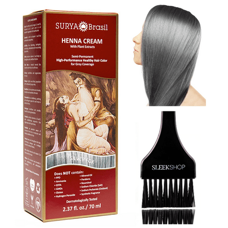 Surya Brasil All Natural HENNA Hair Color CREAM Plant Extracts, Semi-Permanent for Grey Coverage (with Brush) Brazil (SILVER
