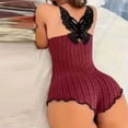 thumbnail image 6 of Cute Pajamas for Women Lace Trim One Piece Sleepwear Spaghetti Strap Sexy Backless Cami Romper Loungewear, 6 of 6