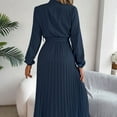 thumbnail image 7 of Fsqjgq Elegant Fall Dresses for Women Casual Winter Crewneck Long Sleeve Ruffle Flowy Wedding Guest Dresses Tie Waist Pleated Black Midi Dress with Belt Navy XL, 7 of 7
