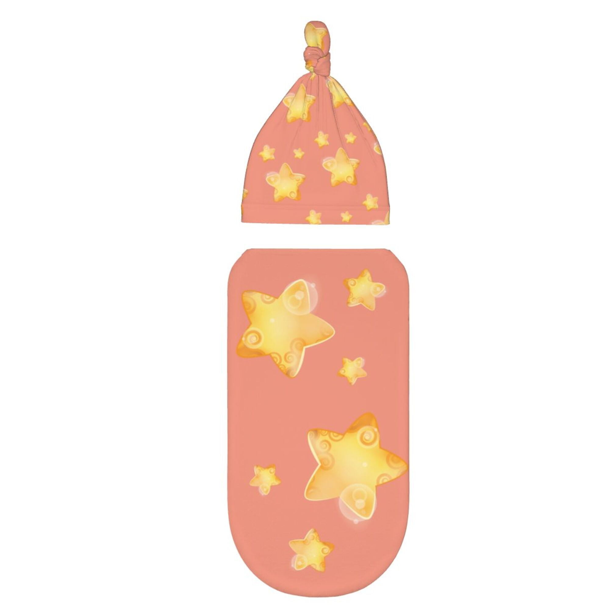 Newborn Swaddle with Hat Set, Pink Star Doodle Baby Sleeping Bag