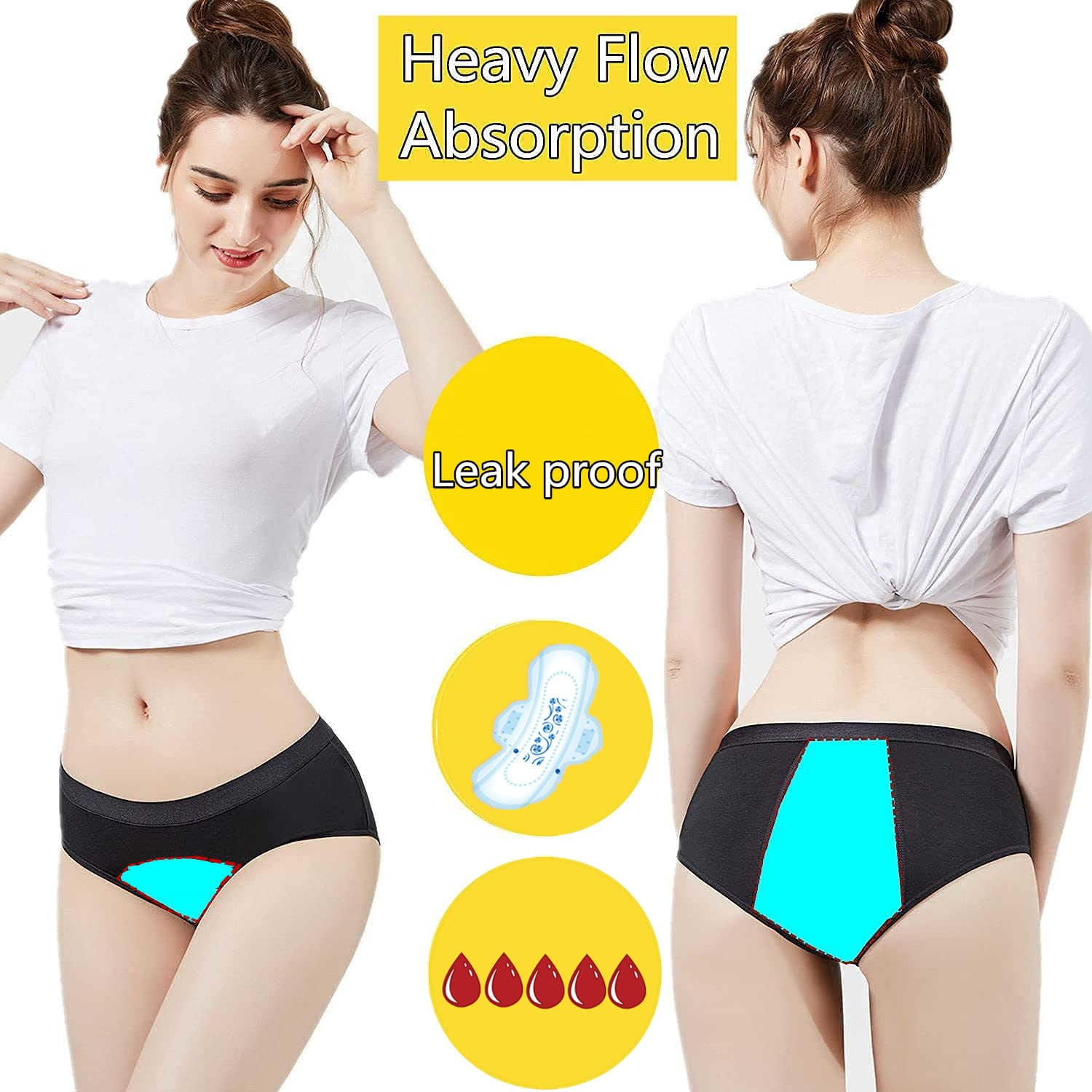 ZVZK Period Panties Heavy Flow Women Absorbent Leak Proof Panty Postpartum  Pants Menstrual Underwear Briefs 3 Pack (M, 1 Pack) 