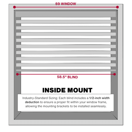 Lotus & Windoware Cordless 1 Vinyl Mini Blind Light Filtering Horizontal Blind, 59 Width x 60 Length, Alabaster, Smooth