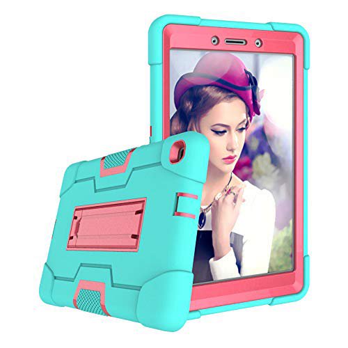 Mignova For Galaxy tab A 8.0 SM-T290/T295 Tablet 2019 Released,Heavy-Duty Drop-Proof and Shock-Resistant Rugged Hybrid(with Built-in Stand)Case(Rose red Aqua)
